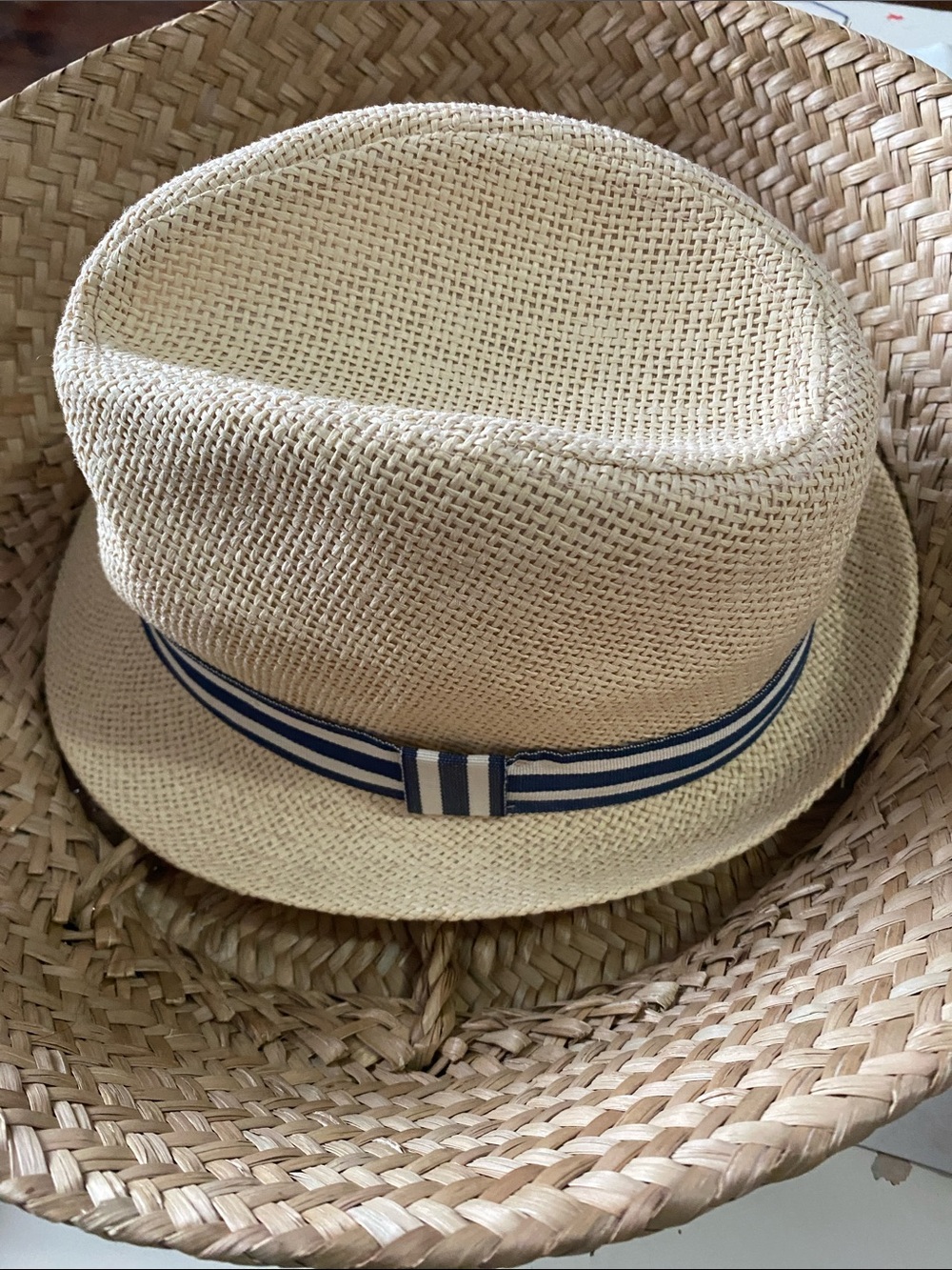 H&M Baby Straw Fedora Hat Striped Band Size 4-6M EUC Photo Prop